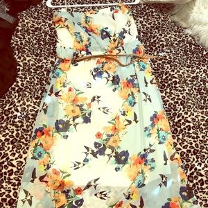 Floral hi-low strapless dress